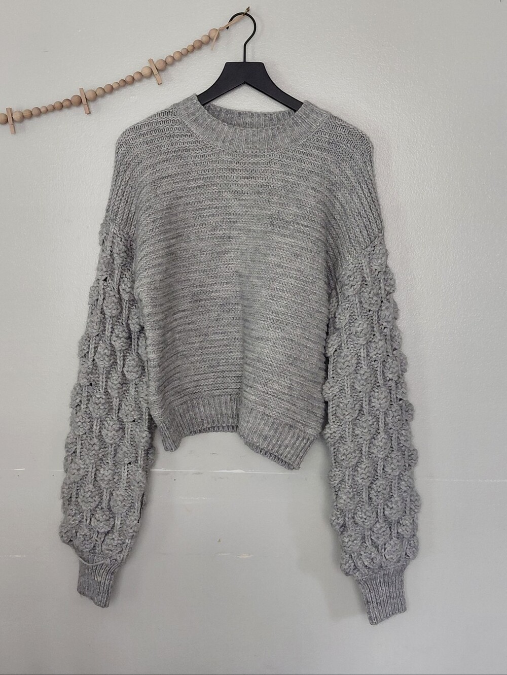 Harper Heritage Francesca's Boho Gray Bubble Sleeve Knit Sweater Size M